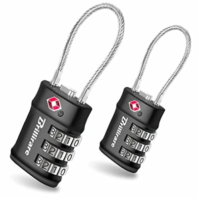 Afbeelding van 2 Pack TSA goedgekeurde bagagesloten, Combinatie reiskabelslot, 3 cijferig waterdicht hangslot, Zinklegering Outdoor Keyless resettable lock voor reizen, kluisjes, tassen, rugzak, sportschool, Gate by Brillirare