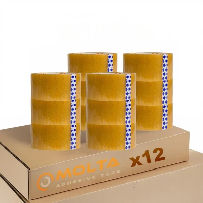 Afbeelding van MOLTA SOLVENTA TRANSPARANT Verpakkingstape 48 mm x 55 m Kartonnen tape voor pakketten en dozen 12 Rollen SYNTHETIC RUBBER