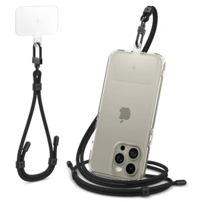 Afbeelding van Spigen Universele Mobiele telefoonketting om op te hangen met ConTag smartphoneketting Compatibel iPhone 15 14 13 Pro Max, Galaxy S23 S22, Xiaomi, Pixel Lanyard Strap telefoonband Zwart