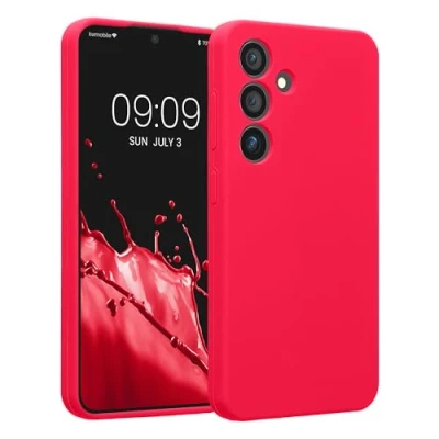 Afbeelding van kwmobile telefoonhoesje compatibel met Samsung Galaxy S24 hoesje Back cover siliconen coating Smartphone case in neon roze