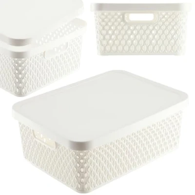 Afbeelding van KADAX Opbergmand, mand met deksel, opbergkist, opbergdoos van plastic, moderne plankmand, container ventilatiegaten (12 l, wit)