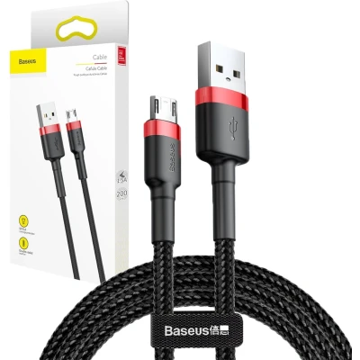 Afbeelding van Baseus Cafule Series Micro USB Gevlochten Kabel 2m Zwart/Rood