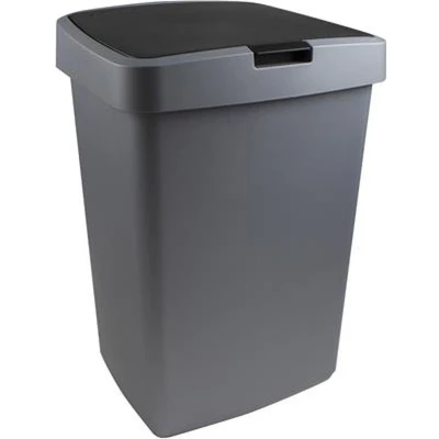 Afbeelding van Sunware Delta Prullenbak met klep deksel en bevestigingsring voor vuilniszak 50 liter 39,7 x 34,5 60 cm metallic/zwart