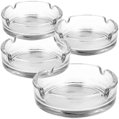 Afbeelding van COM FOUR® 4x asbakken van glas voor huishouden en horeca glazen sigaretten rookverzamelaars 5 mm dik tafelasbakken (04 stuks transparant)