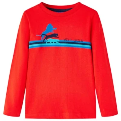 Afbeelding van Kindershirt met lange mouwen wilde dierenprint 92 rood