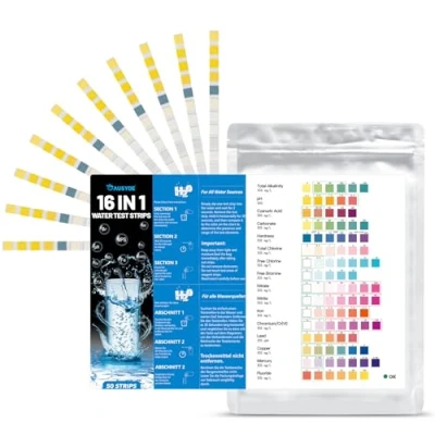 Afbeelding van AUSYDE 16 in 1 watertester, drinkwater, 50 stuks waterhardheid meten waterteststrips voor teststrips totale hardheid, vrij chloor, ijzer, koper, lood, nitraatgehalte en meer