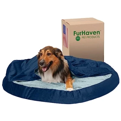 Afbeelding van FurHaven 44 inch rond traagschuim hondenbed voor grote honden met afneembare wasbare hoes, tot 80 lbs microfluweel knuffelig marineblauw (blauw),