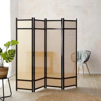 Afbeelding van Homestyle4u 386, kamerscherm, 4 delig, zwart, bamboe, ruimteverdeler, hout, inkijkbescherming