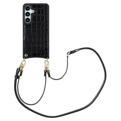 Afbeelding van Selencia Hoesje Geschikt voor Samsung Galaxy S25 met Pasjeshouder Nova Croco Backcover koord en pashouder Zwart