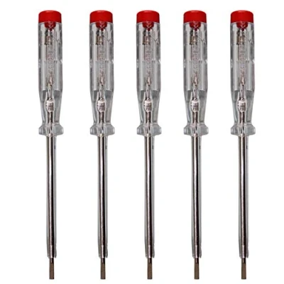 Afbeelding van H+H Gereedschap 45500 standaardtester 5x spanningstester/fasemeter tot 250V GS getest volgens VDE 0680 Made in Germany Kunststof kap. 190 mm transparant, rood