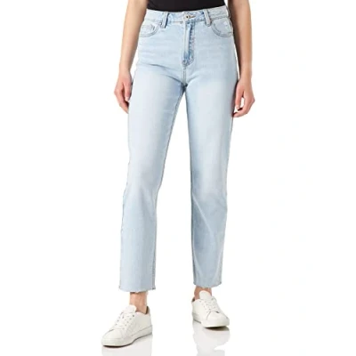 Afbeelding van ONLY Onlemily HW Raw Enkelbroek voor dames, rechte pasvorm, blauw (light blue denim), 32W / 34L
