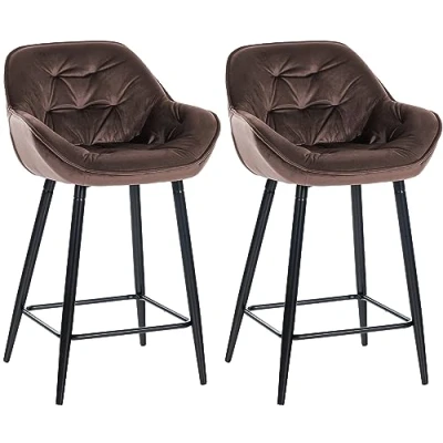 Afbeelding van CLP Gibson 76 Set van 2 barkrukken Met armleuning rugleuning Fluweel Velvet bruin
