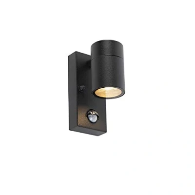 Afbeelding van QAZQA Buitenwandlamp zwart met bewegingssensor IP44 Solo