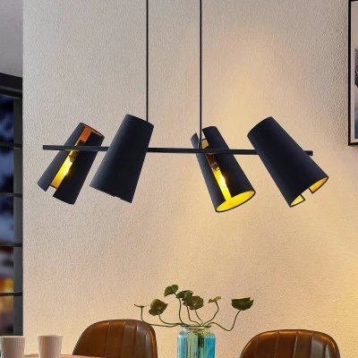 Afbeelding van Lucande hanglamp 4lichts ijzer, textiel H: 28 cm E27 zwart, goud