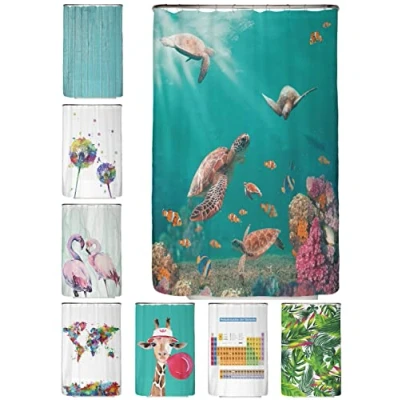Afbeelding van arteneur® Anti schimmel douchegordijn, 120 x 200 cm, gerecycled, met Oeko Tex standaard 100, verzwaarde zoom, ondoorzichtig, waterdicht, wasbaar, 8 ringen, zeeschildpad, e book