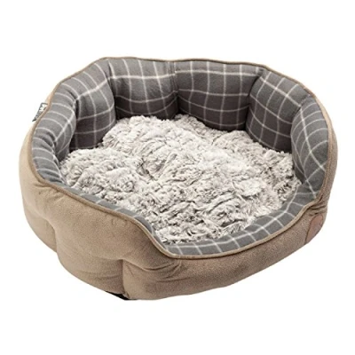 Afbeelding van Petface Check and Bamboo Ovaal honden of kattenbed, groot, grijs