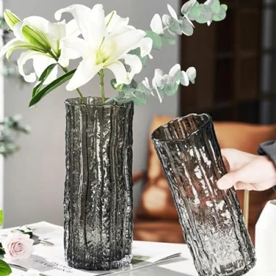 Afbeelding van QEEYON glazen vaas, handgemaakte heldere cilinder Posy, 30 cm hoge kristallen bloemenvaas voor bloemen bloemstuk centerpieces woonkamer, keuken, kantoor, bruiloft