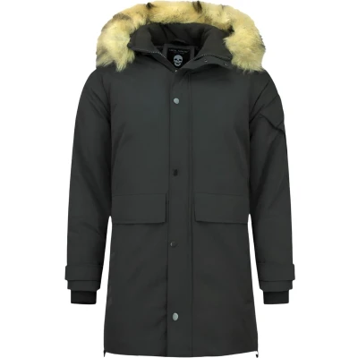 Afbeelding van Lange Parka Jas Heren Bontkraag Zwart Maat S