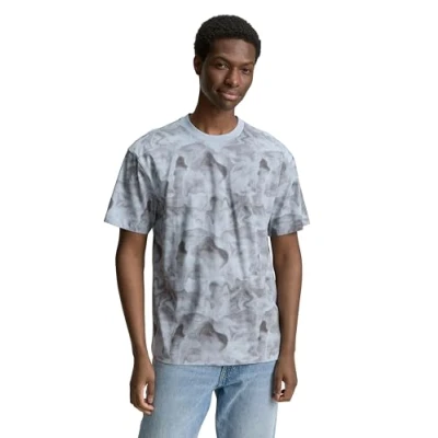 Afbeelding van TOM Tailor Denim Tshirt print, Heren, Maat: XL, Light blue grey watery print