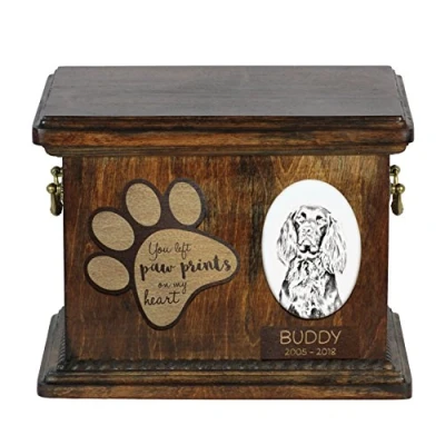 Afbeelding van Art Dog Custom Memorial Urn Handgemaakt Koud Gegoten Bronzen Portret op Berken Basis met Gepersonaliseerde Keramische Plaat 8,3x11,4x8,7 Duitse wijzer