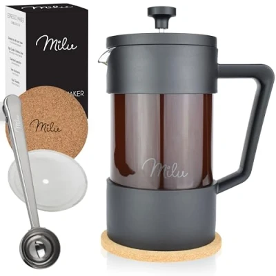 Afbeelding van Milu Franse Koffiepers french press cafetière 350ml 600ml 1L Glas handmatige koffiemachine Coffee make (Zwart, 1000ml (5 Kopjes)