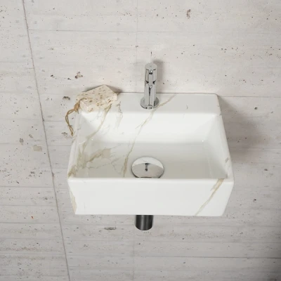 Afbeelding van Fonteinset Carrara Marmerlook Wiesbaden Color Chroom (kraangat midden)