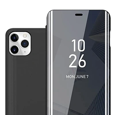 Afbeelding van Cadorabo Hoesje geschikt voor Apple iPhone 11 PRO MAX in TOERMALIJN ZWART Clear View Spiegel Beschermende Case met Tribunefunctie 360 Graden Bescherming Book Cover Etui