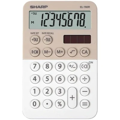 Afbeelding van Sharp EL 760 R LARekenmachine (8 cijferig, 3 knops geheugen, zonne energie/batterijen) latte