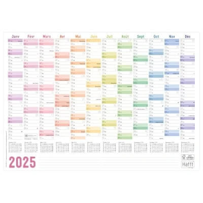 Afbeelding van Häfft® Wandkalender 2025, A3, in het Frans (29,7 x 42 cm) gevouwen &quot;Rainbow&quot;, wandplanner met Franse feestdagen + extra A4 kalender, duurzaam en klimaatvriendelijk