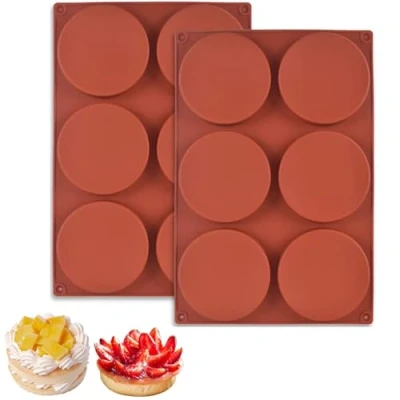 Afbeelding van 2 stuks siliconen bakvorm rond, 4 inch rond grote muffinvorm anti aanbaklaag voor cake, muffin, hamburger, pudding, chocoladezeep (33 x 22 cm)