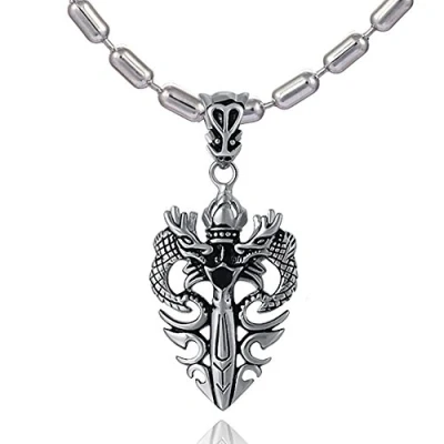 Afbeelding van DonDon Herenketting Roestvrij staal 55 cm en hanger draak van met zwarte steen in een fluwelen zakje,