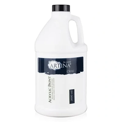 Afbeelding van Artina 2l Acrylverf Crylic Wit Titaniumwit Verf Watergebaseerd Acryl 2000ml Fles Titanium White Sterk Gepigmenteerd en Duurzaam