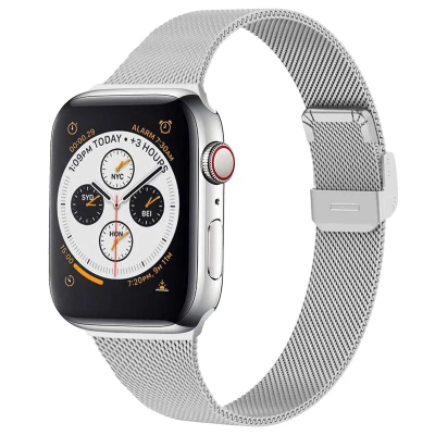 Afbeelding van Apple Watch bandje Milanees Zilver Geschikt voor Series1/2/3/4/5/6/7/8/9/10/SE (38/40/41 mm) Series 10 (42