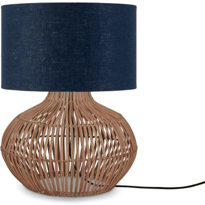 Afbeelding van Good&amp;Mojo Tafellamp Kalahari Rotan Ecolinnen Small Naturel Blue Denim 32x32x48cm