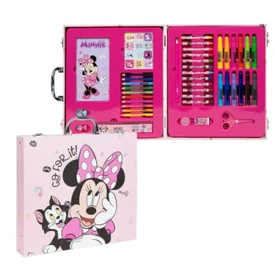 Afbeelding van Schrijfwarenset, geïnspireerd op Minnie, roze, 30 x 27 4 cm, inclusief koffer met alles wat je nodig hebt om in te kleuren, origineel product, ontworpen Spanje