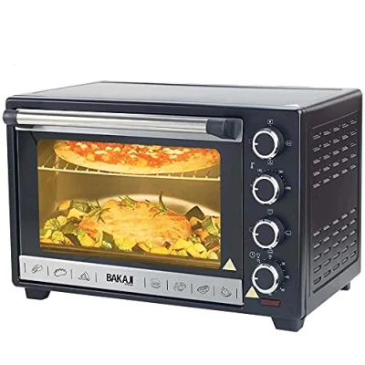 Afbeelding van Bakaji Elektrische oven met circulatielucht capaciteit 48 liter vermogen 2000 W temperatuur instelbaar tot 230 4 verwarmingsfuncties van staal binnenverlichting timerfunctie rotisserie