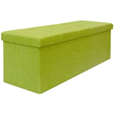 Afbeelding van DuneDesign Opvouwbare zitbank 110x38x38cm XXL zitkist incl. 2 scheidingswanden 120L gestoffeerde bank voetenbank linnenlook groen