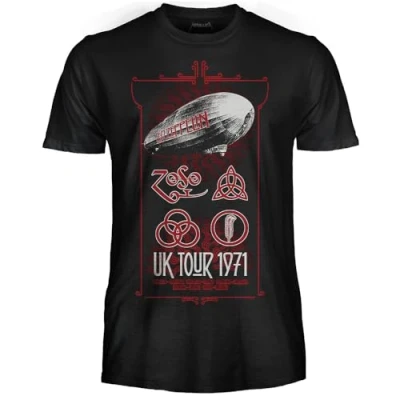 Afbeelding van Led Zeppelin T shirt UK Tour 1971, officieel shirt, bandrok, uniseks, volwassenen, jongens., M