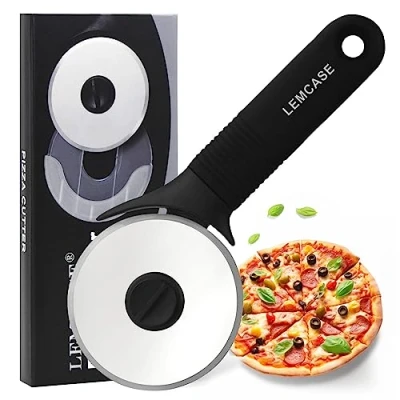Afbeelding van LEMCASE Pizzasnijder Pizzaroller, Pizzawiel Gemaakt van Roestvrijstalen Wielen en Siliconen Handvat Zwart