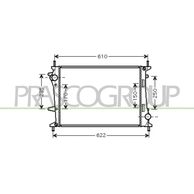 Afbeelding van PRASCO FT717R002 Radiateur Aluminium 530mm 405mm 26mm Koelribben gesoldeerd FIAT: Multipla (186) 1.9 JTD 115, 2002 2010