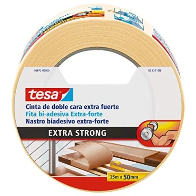 Afbeelding van tesa TE05672 00000 11 dubbelzijdig plakband, extra sterk, 25 m x 50 mm, beige, standaard