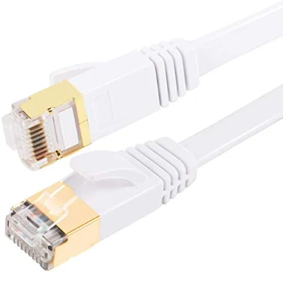 Afbeelding van Fumitt Cat 8 Ethernet kabel 1 m, hoge snelheid, plat, Gigabit RJ45 LAN netwerkkabel, patchkabel 40 Gbps, 2000 MHz, voor switch, router, modem, laptop, pc, wit