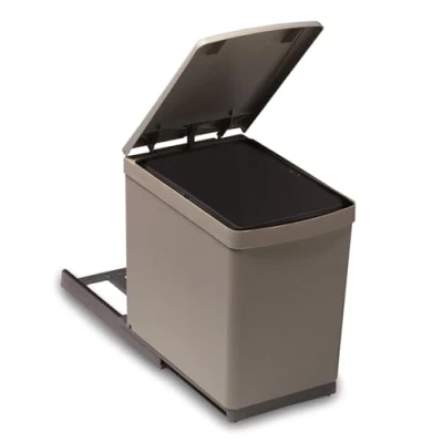 Afbeelding van Victory Traditionline Inbouw afvalbak 16 liter automatische deksellifter aluminiumgrijs vuilnisemmer