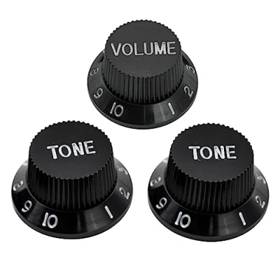 Afbeelding van Musiclily Metrisch Gitaar Strat Knobs 1 Volume 2 Tone Knoppenset voor Import Squier Elektrische Gitaar,Zwart(Set van 3)