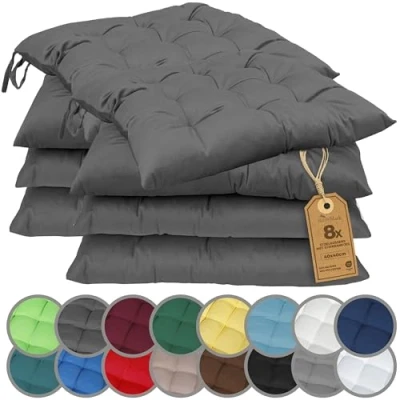Afbeelding van NatureMark 8 delige Set Stoelkussens met Banden 40x40 cm Gevuld Zitkussen voor Binnen en Buiten Kleur Antraciet