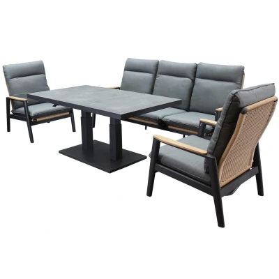 Afbeelding van Alzano stoel bank lounge diningset 4 delig verstelbaar antraciet aluminium