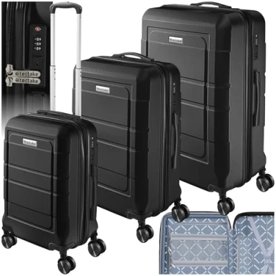 Afbeelding van tectake 3 delige kofferset ABS kunststof hardcase TSA slot met wielen Lichtgewicht Reiskoffer zwart