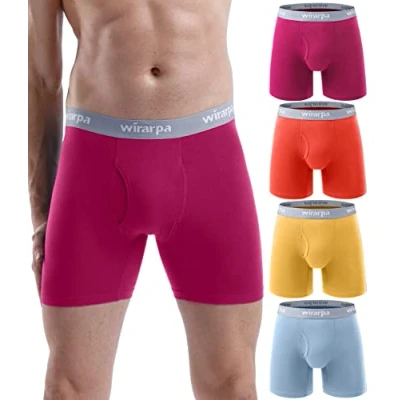 Afbeelding van wirarpa Heren ondergoed Trunks Katoen Stretch Boxer Shorts Open Fly Tagless Onderbroek voor Mannen Regular Been 4 Pack, Wit XXL