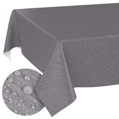 Afbeelding van Afwasbaar tafelzeil, tuintafelkleed in linnenlook, met snijrand, 160 x 140 cm, grijs