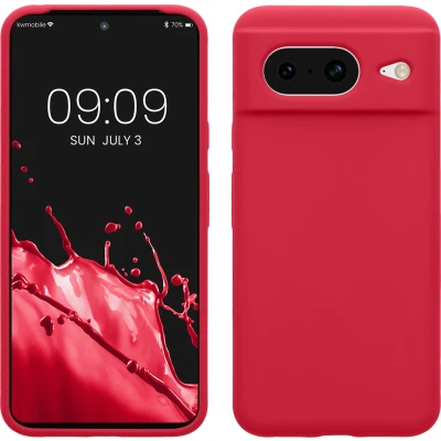 Afbeelding van kwmobile telefoonhoesje geschikt voor Google Pixel 8 Hoesje met siliconen coating Smartphone case in granaatappelrood